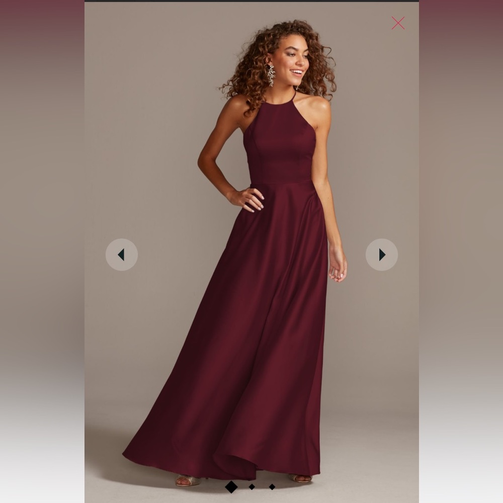 David’s Bridal High Neck Satin A Line Bridesmaids Dress in Juniper size 0
